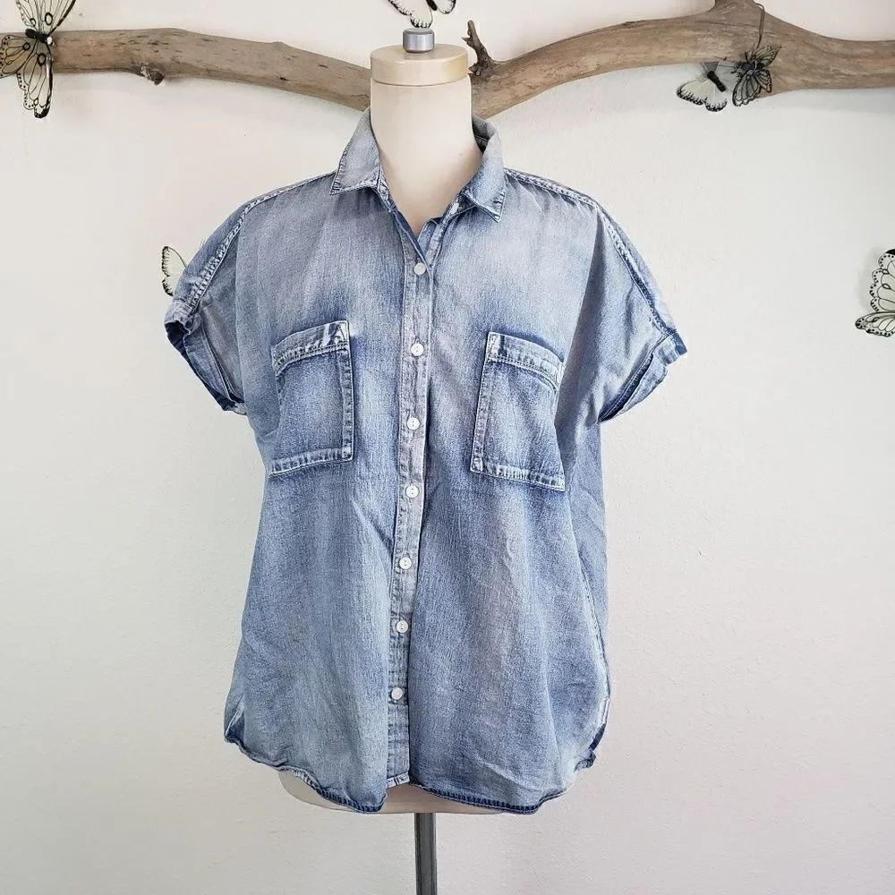 Vanilla star chambray cuffed cotton dolman top